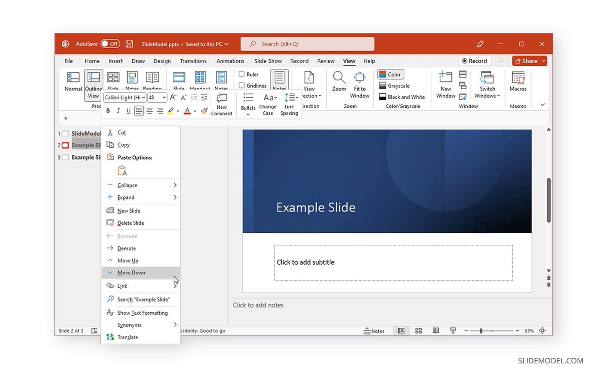 جابه‌جایی اسلایدها در PowerPoint