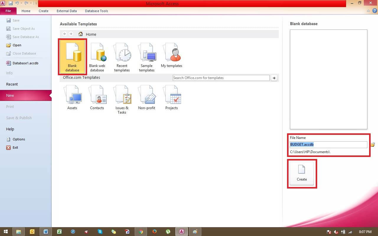 محیط شروع Microsoft Access و ایجاد Database