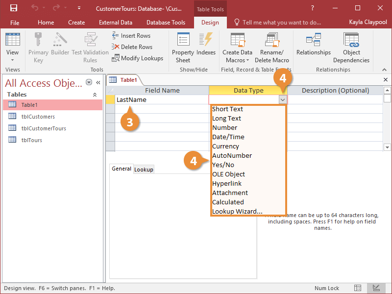 ایجاد Table در Microsoft Access