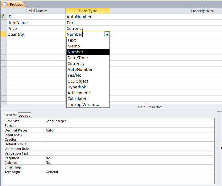 Field Properties در Microsoft Access